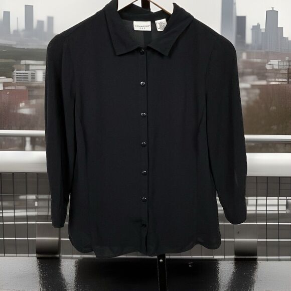 Covington Top Button Up Blouse Elbow Sleeve Black Size Small Career Work Classic - Picture 1 of 4